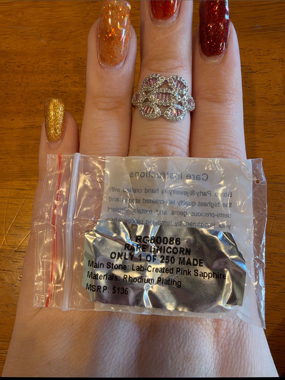 Rare Unicorn Pink Sapphire Cocktail Ring - Rhodium Plated Elegance